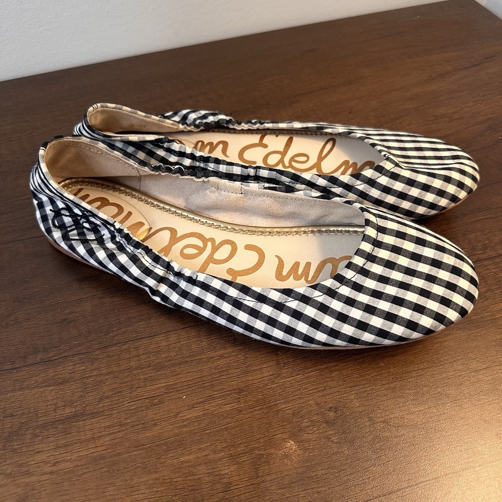 Sam Edelman Womens Gingham Black White Ballet Flats 11 Slip On Comfort